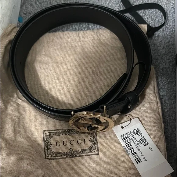 Gucci Black Belt with Gold Emblem GG Marmont leather belt in black - Gucci | Mytheresa main image 4